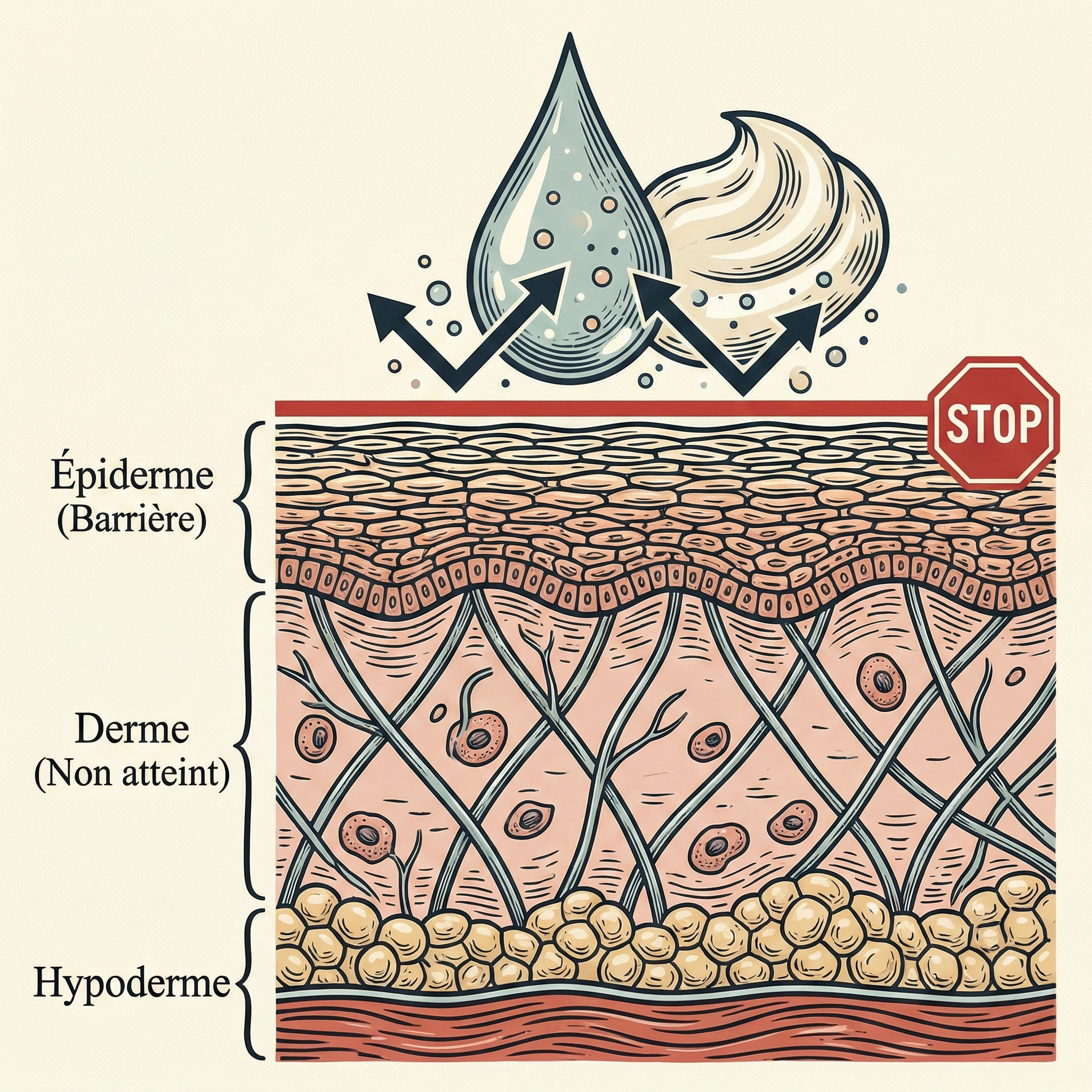 Illustration symbolique des limites de la pénétration cosmétique sous la peau
